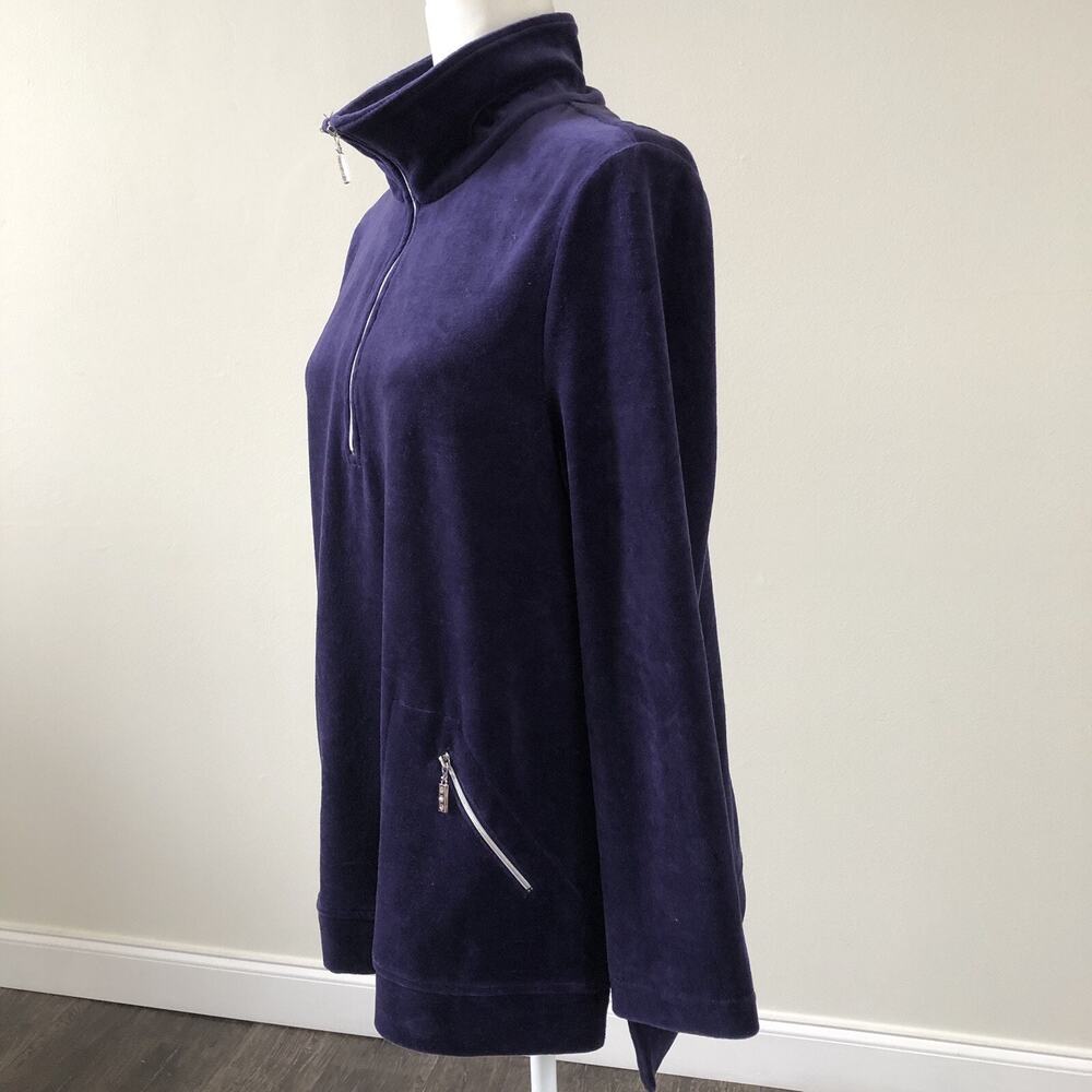 Zenergy by Chicos Women’s LS ZippedPockets 1/4 Zipper Velvet Purple Sweater Sz 1